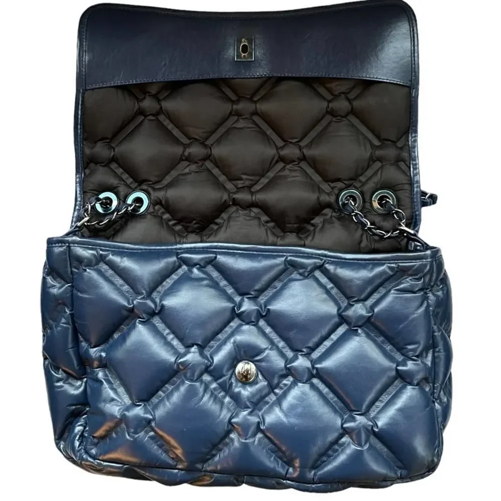 Chanel Chesterfield Large Quilted Lambskin Handbag Blue